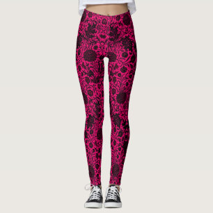 Legging Padrão floral negro bonito e vítreo em neon