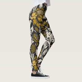 Legging Padrão floral ornamentado com grandes flores doura