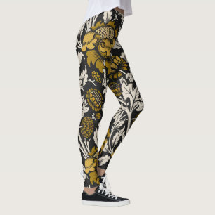 Legging Padrão floral ornamentado com grandes flores doura