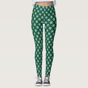 Legging Padrão Floral Ornamental Verde e Branco