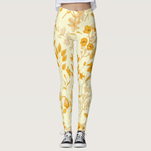 Legging Padrão Floral ouro para o outono. L Amarelo BG