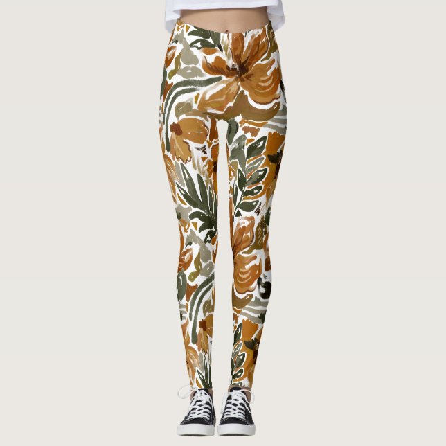 Legging Padrão Floral Outonal Rústico (Frente)