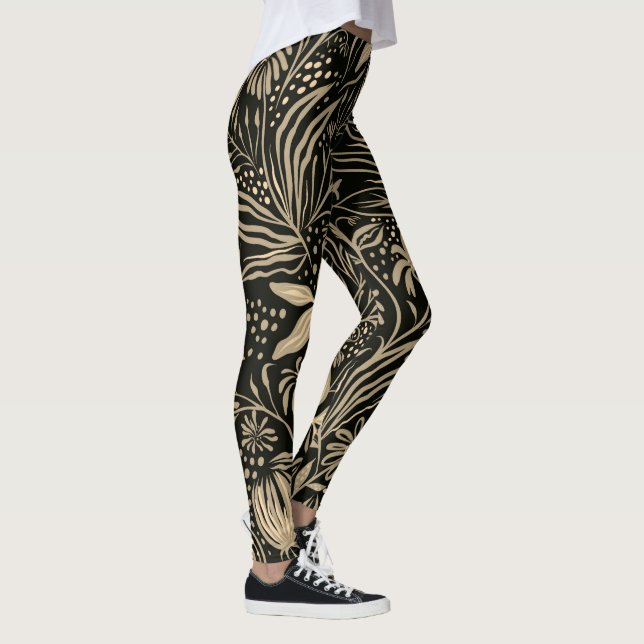 Legging Padrão Floral preguiçoso em Dourado a preto (Direita)