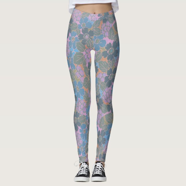 Legging Padrão Floral Retro Estilizado (Frente)