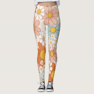 Legging Padrão Floral Retro Groovy Sem Costura de Margarid