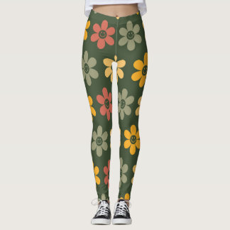 Legging Padrão Floral Retroativo sobre um fundo verde