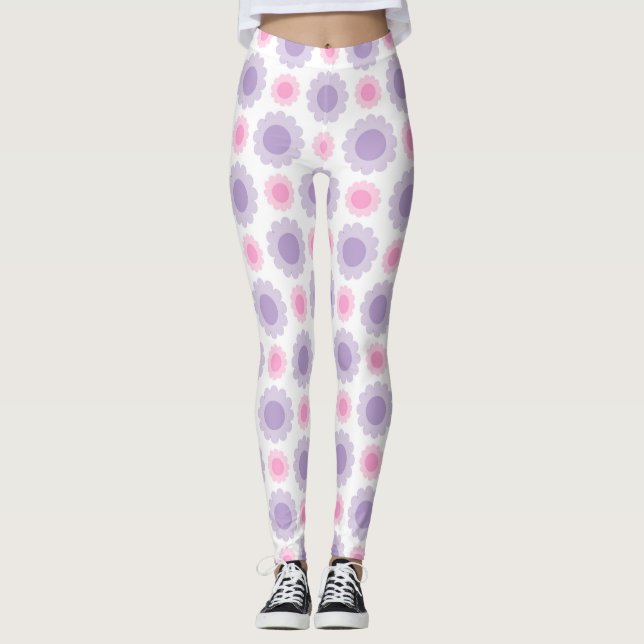 Legging Padrão floral rosa e roxo (Frente)