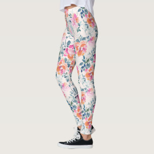 Legging Padrão Floral Rosa e Teal