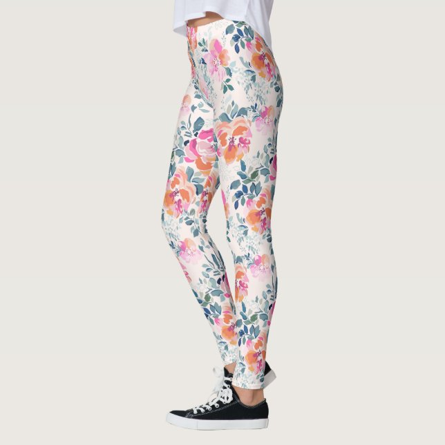 Legging Padrão Floral Rosa e Teal (Esquerda)