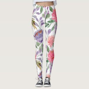 Legging Padrão Floral Rosa Púrpura Lilac Pastel