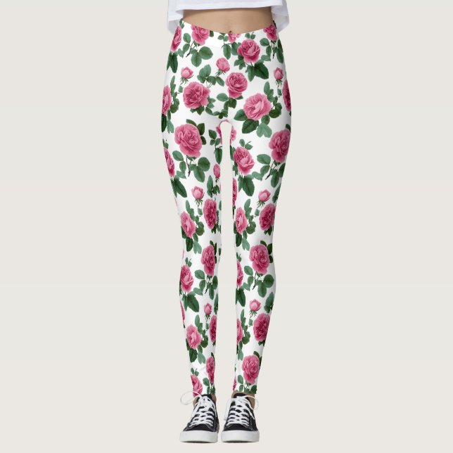 Legging Padrão Floral Rosa Rosa (Frente)