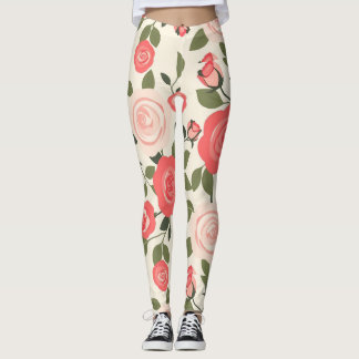 Legging Padrão Floral Rosa Rosa Romântica