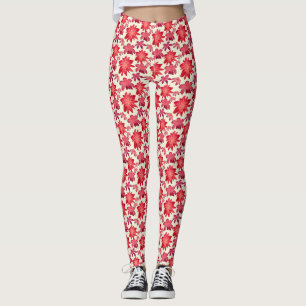 Legging Padrão Floral Rosa Vermelho Sem Costura Estética E
