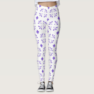 Legging Padrão Floral Roxo Minimalista em Branco