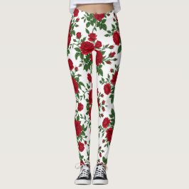 Legging Padrão Floral Sem Costura de Rosa Vermelha Elegant