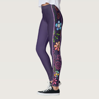 Legging Padrão floral sem soldadura corante de alça desenh