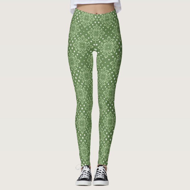 Legging Padrão Floral Sereno em Fundo Verde (Frente)