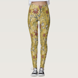 Legging Padrão floral silvestre amarelo e vermelho 