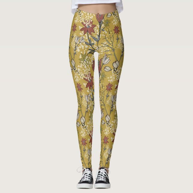 Legging Padrão floral silvestre amarelo e vermelho  (Frente)