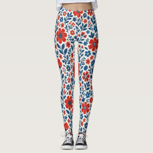 Legging padrão floral temático EUA/americano