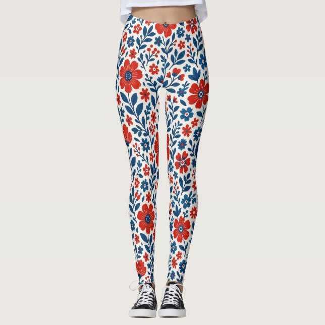 Legging padrão floral temático EUA/americano (Frente)