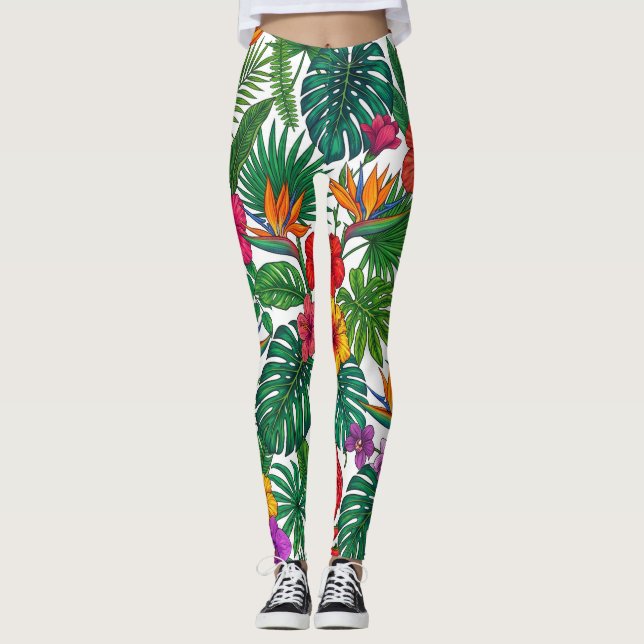 Legging Padrão Floral Tropical da Selva (Frente)