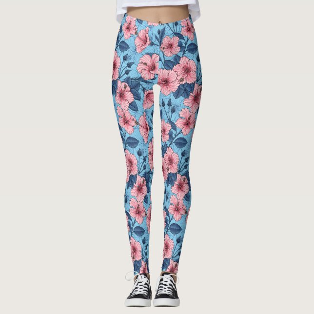 Legging Padrão Floral Tropical de Hibisco (Frente)