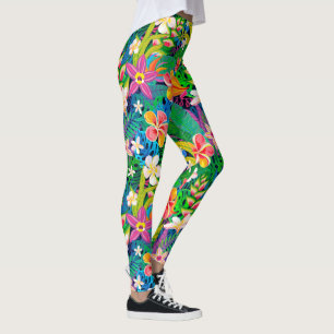 Legging Padrão Floral Tropical Flores brancas