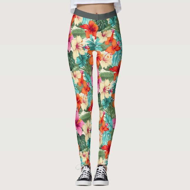 Legging Padrão Floral Tropical Vibrante (Frente)