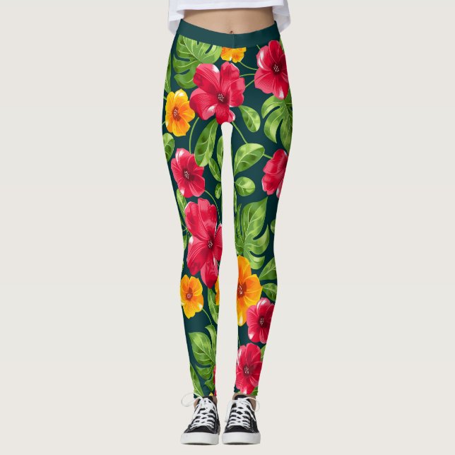 Legging Padrão Floral Tropical Vibrante (Frente)
