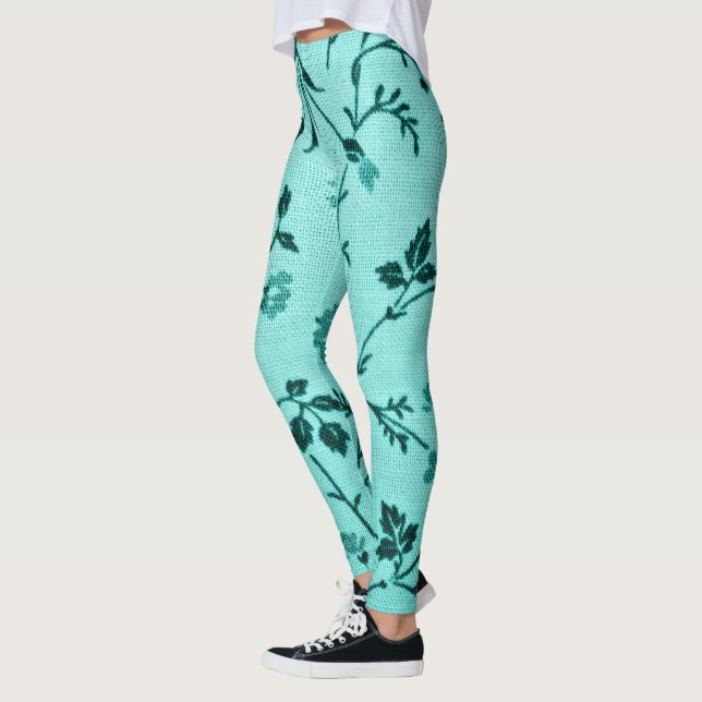 Legging Padrão floral turquesa (Esquerda)