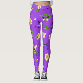 Legging Padrão floral verão sobre fundo roxo brilhante