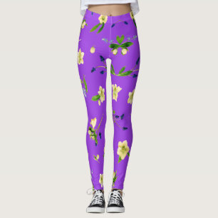 Legging Padrão floral verão sobre fundo roxo brilhante