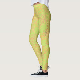 Legging Padrão Floral Verde abstrato Dourado