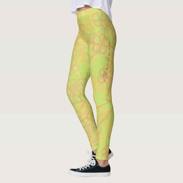 Legging Padrão Floral Verde abstrato Dourado (Esquerda)