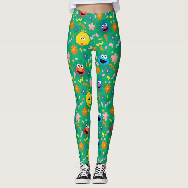 Legging Padrão Floral Verde da Rua Sésamo (Frente)