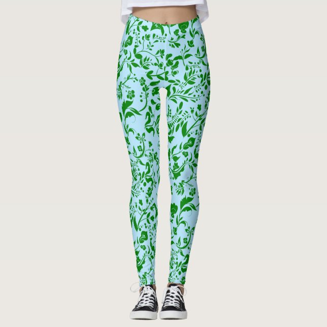 Legging Padrão Floral Verde G01. L Azul BG (Frente)