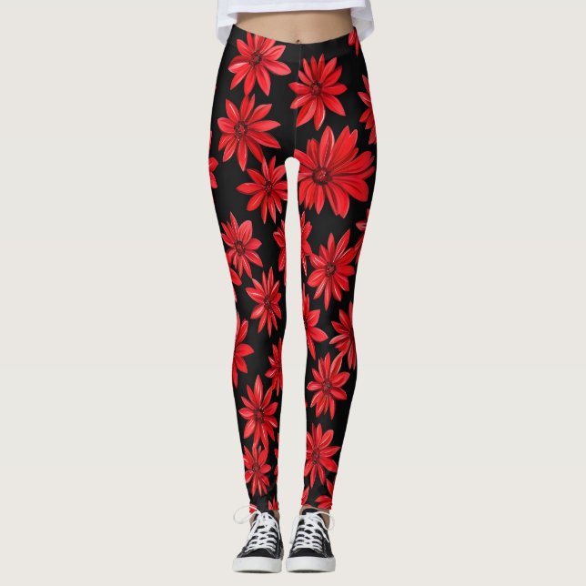 Legging Padrão Floral Vermelho (Frente)