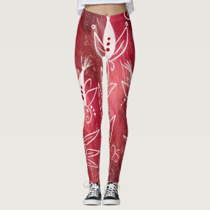 Legging Padrão Floral Vermelho