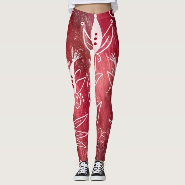 Legging Padrão Floral Vermelho (Frente)
