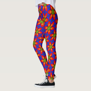 Legging Padrão Floral Vermelho Cinto