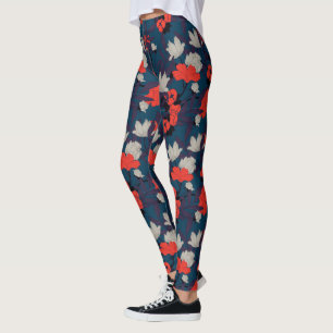 Legging Padrão Floral Vermelho e Azul Elegante