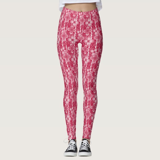 Legging Padrão floral vermelho e branco (Frente)