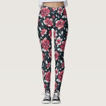 Padrão Floral Vermelho e Preto Vintage Retro Único