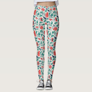 Legging Padrão Floral Vermelho e Verde