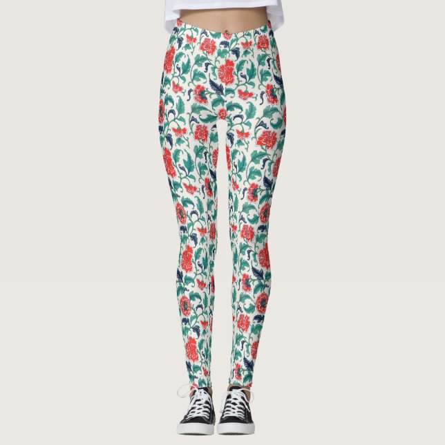 Legging Padrão Floral Vermelho e Verde (Frente)
