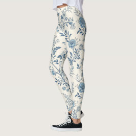 Legging Padrão Floral Vintage Azul