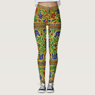 Legging Padrão Floral Vintage Colorido Com Aves