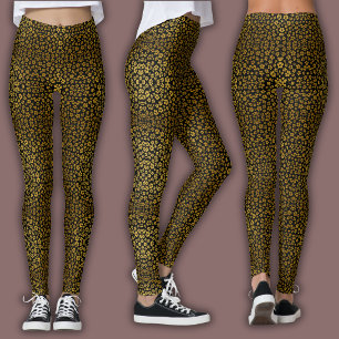 Legging Padrão Floral Vintage   Flores Selvagens Douradas