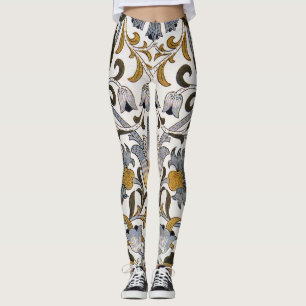 Legging Padrão Floral William Morris Lodden: Azul Ouro